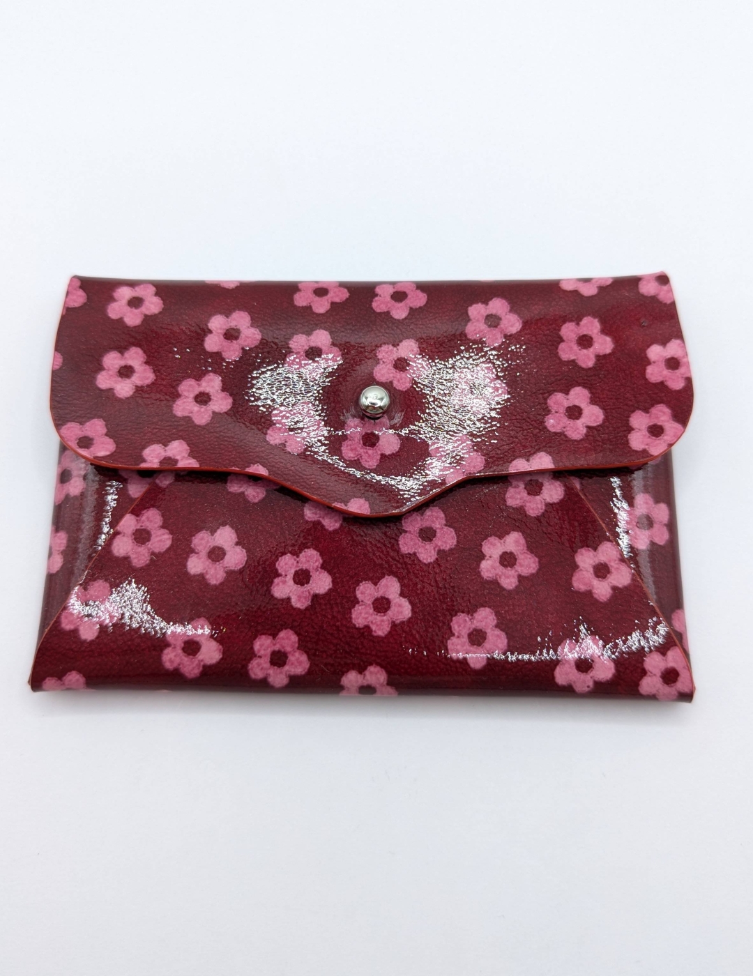 Porte-cartes Rouge à petites fleurs rose