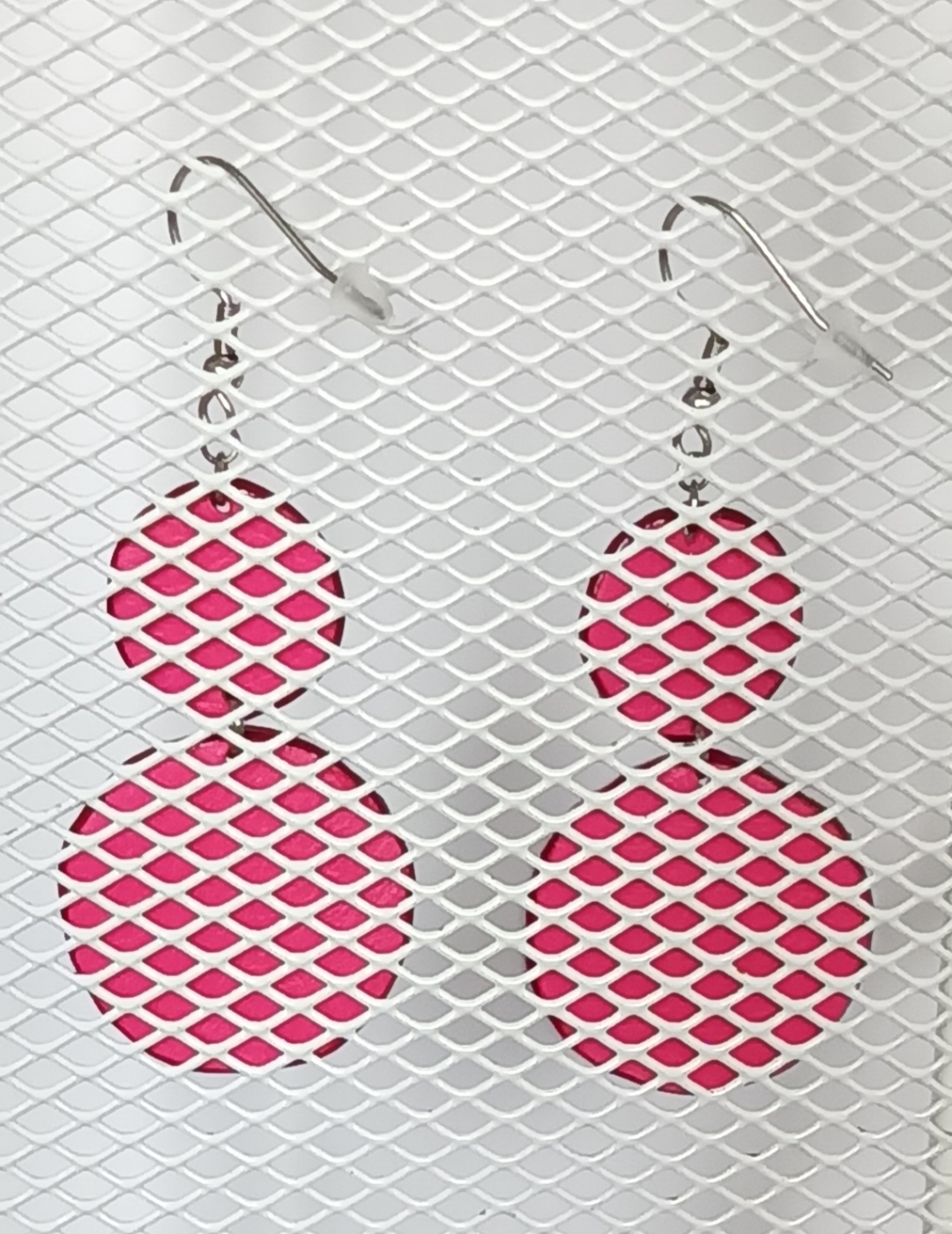 Boucles d’oreilles double rond en galuchat rose métallisé