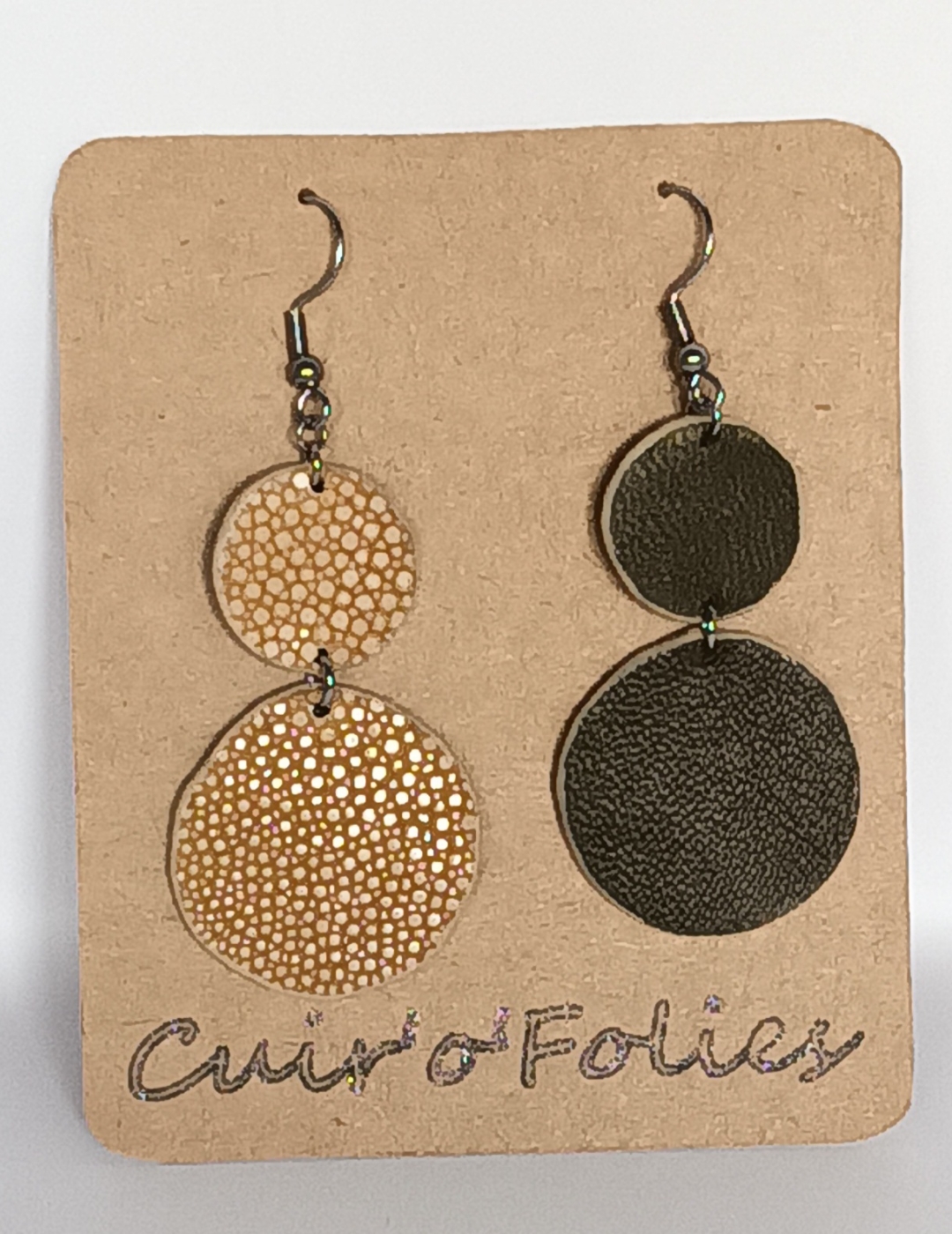 Boucles d’oreilles double rond en galuchat café au lait