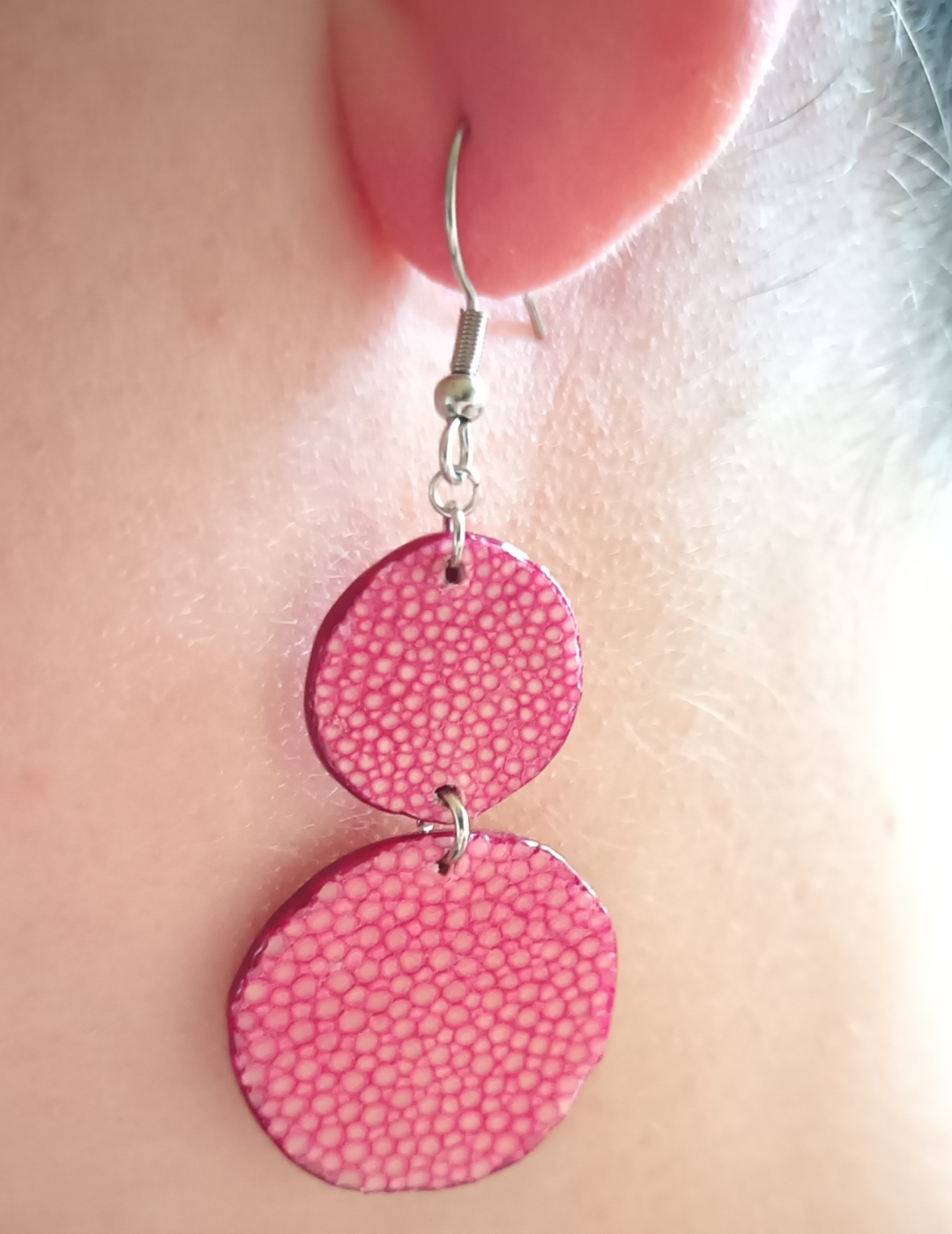 Boucles d’oreilles double rond en galuchat café au lait