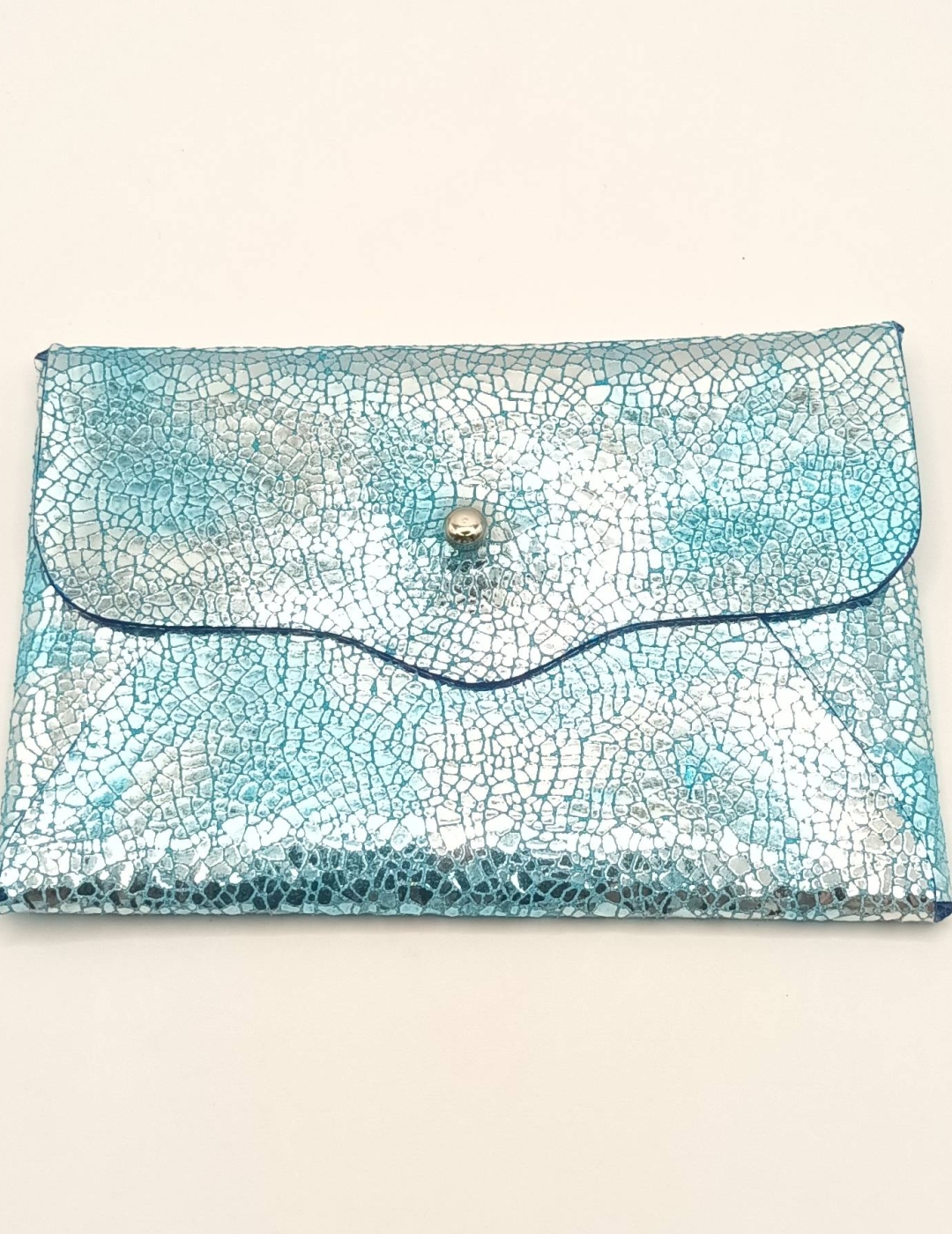 Porte-cartes Bleu craquelé argenté