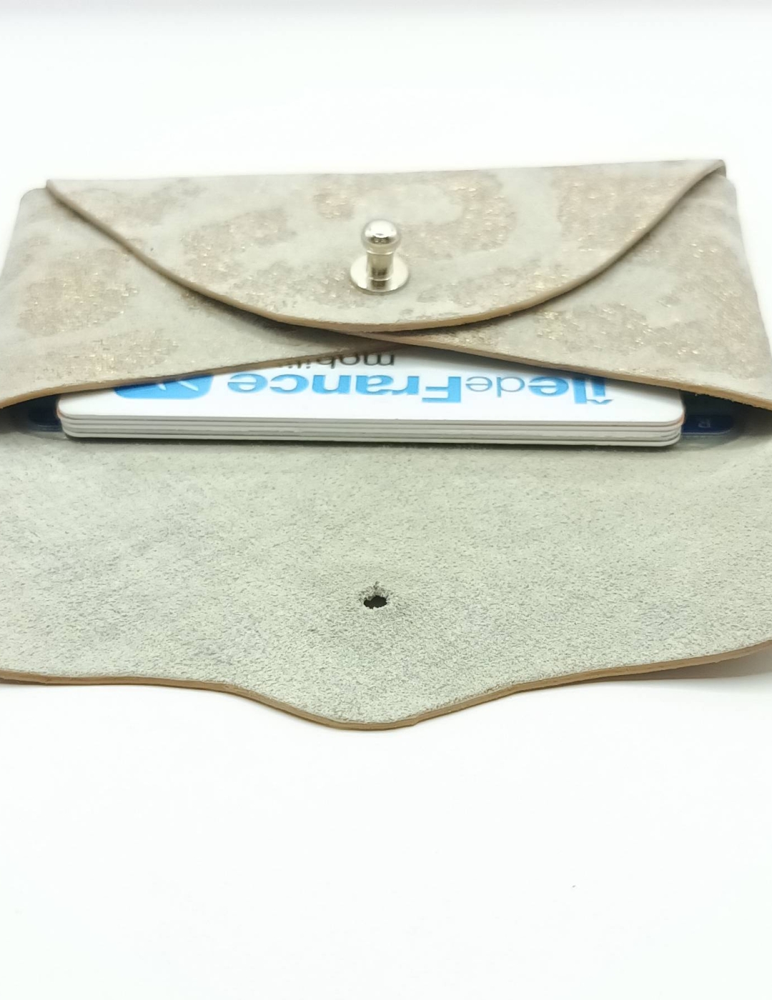 Porte-cartes Beige imitation léopard doré