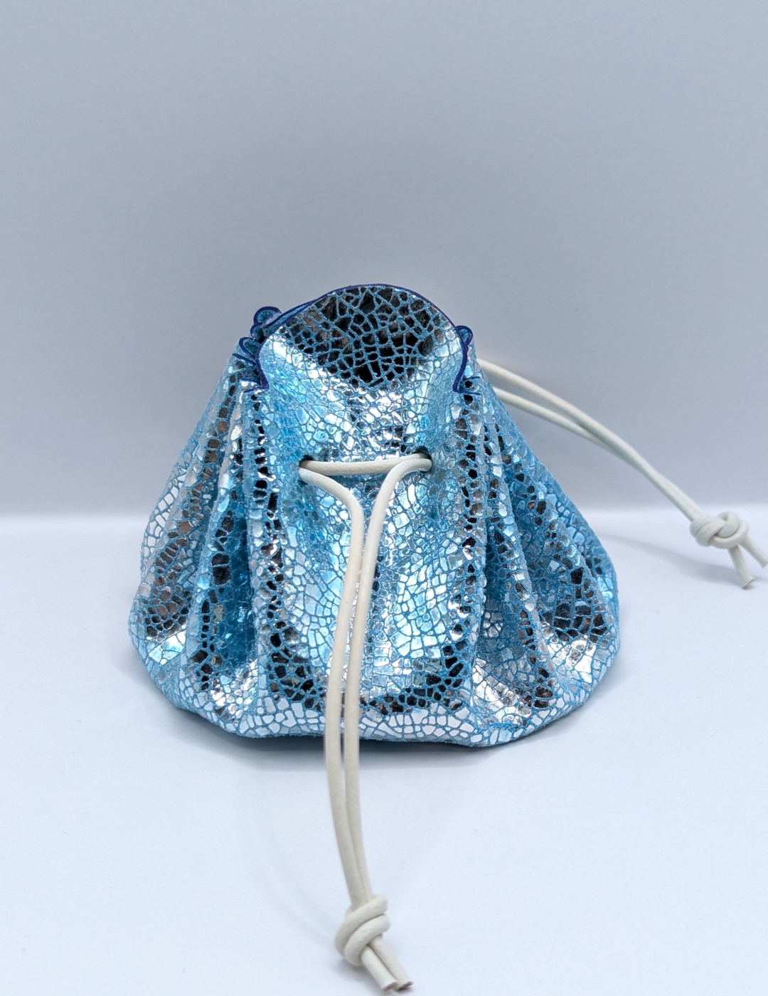 Grande bourse Bleu turquoise et argent Effet craquelé