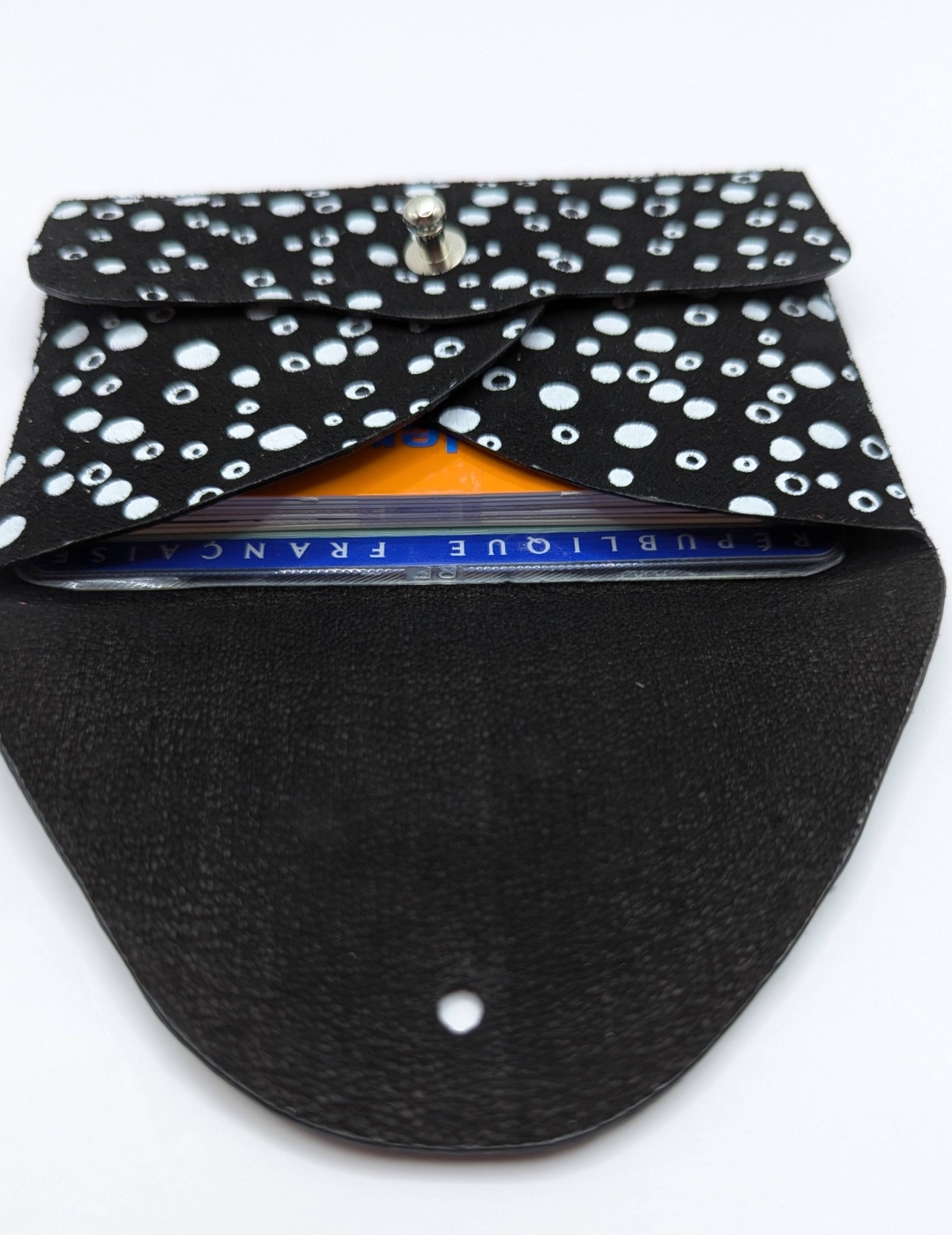 Porte-cartes Noir motif bulles blanches