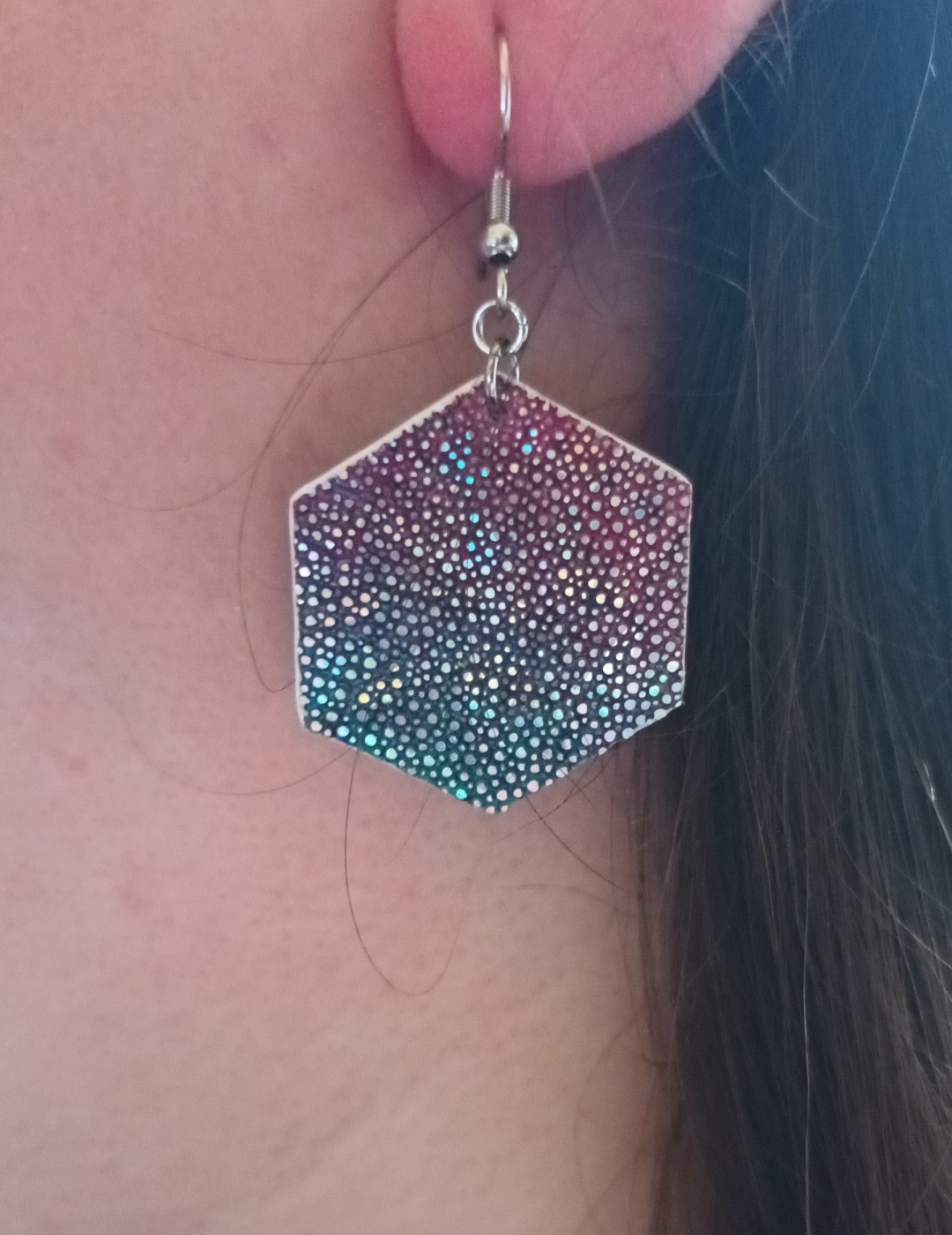 Boucles d’oreilles grand hexagone en galuchat jaune