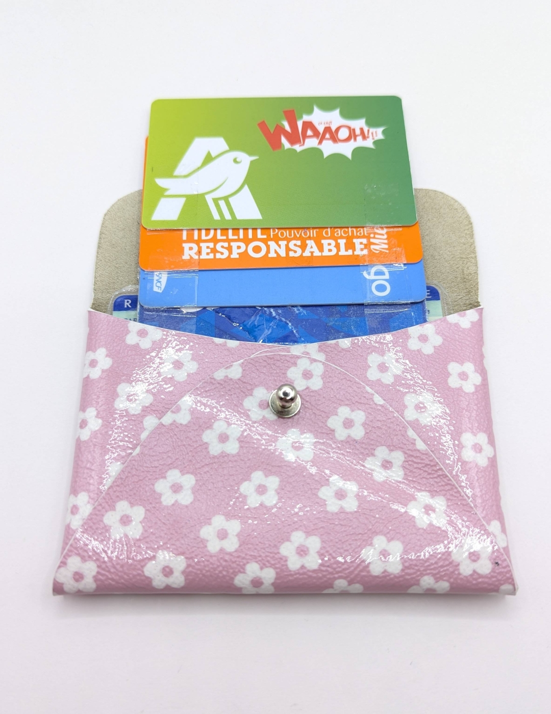 Porte-cartes Rose clair à petites fleurs blanches