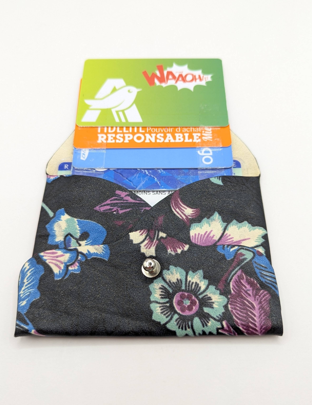 Porte-cartes Noir à grosses fleurs