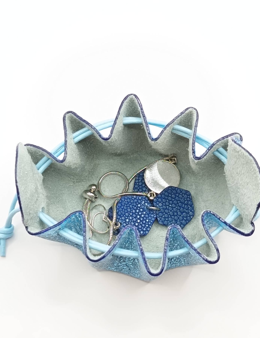 Petite bourse Bleu turquoise Métallisé froissé