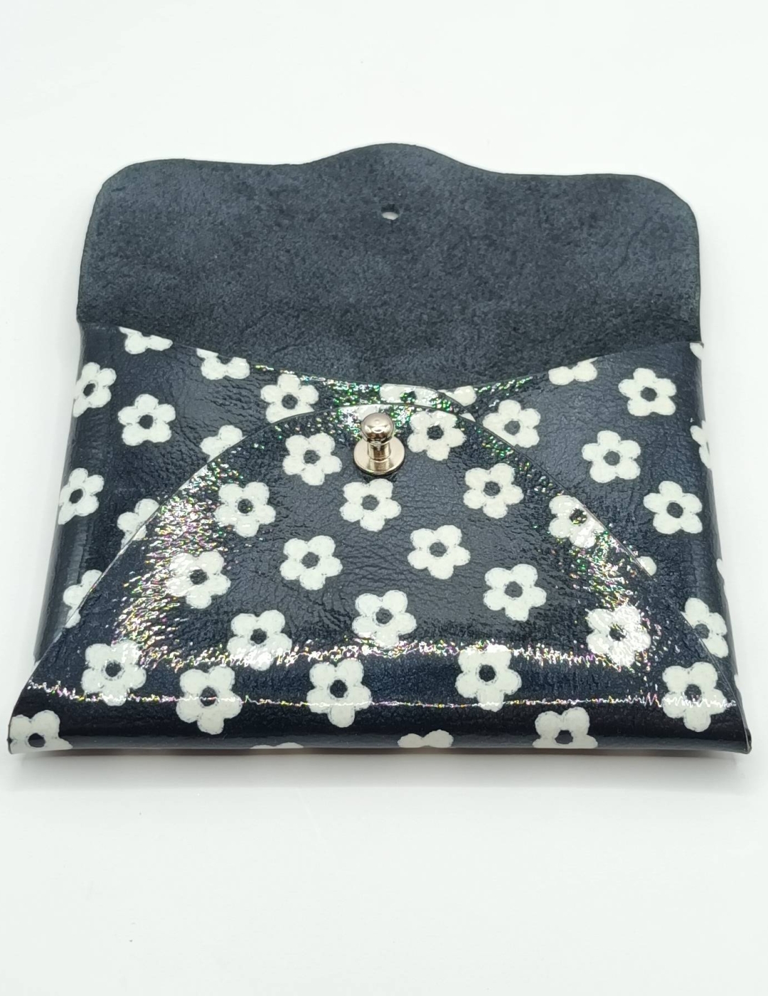 Porte-cartes Noir à petites fleurs blanches