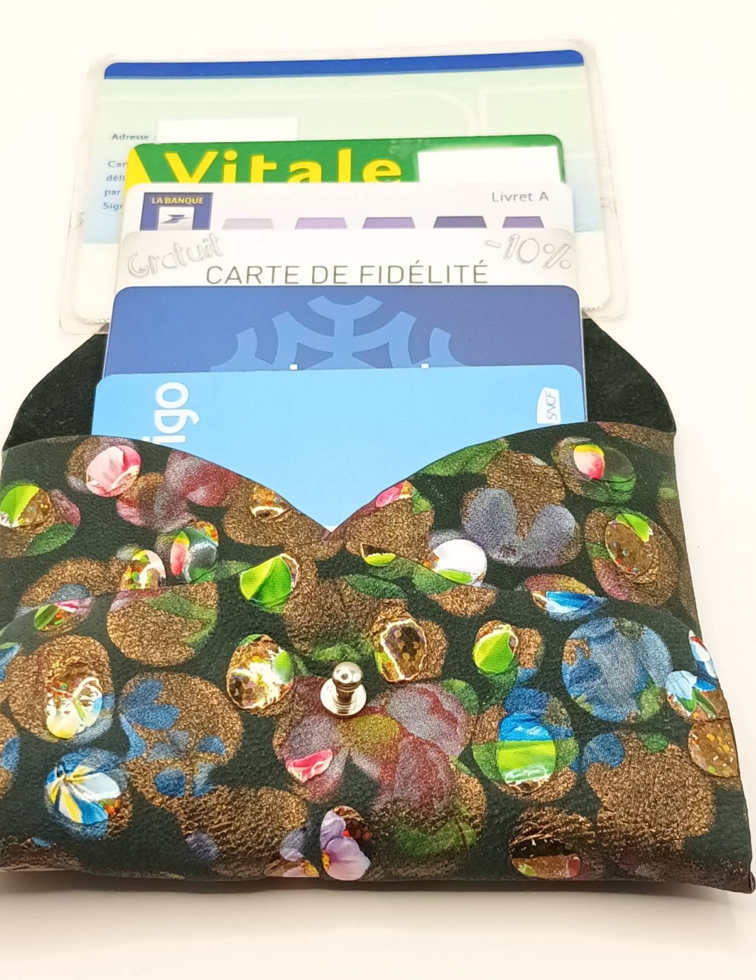 Porte-cartes Noir fleuri doré