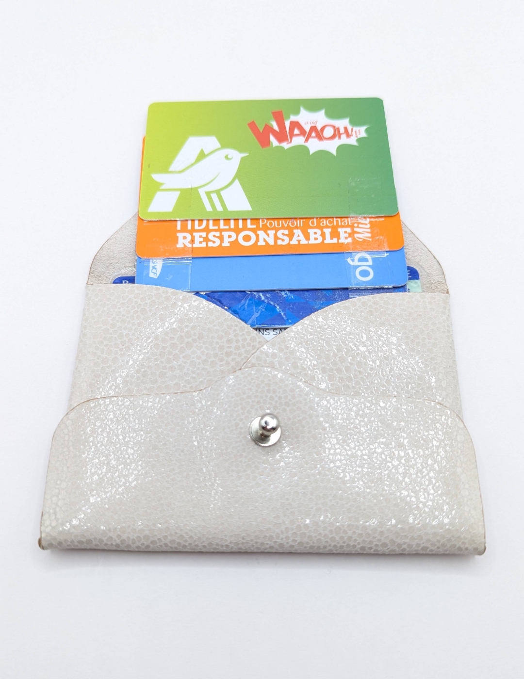 Porte-cartes Beige imitation grain galuchat