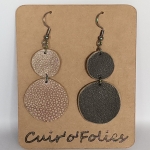 Boucles d’oreilles double rond en galuchat gris beige