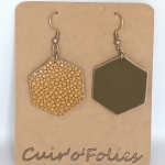 Boucles d’oreilles grand hexagone en galuchat  café au lait