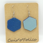 Boucles d’oreilles grand hexagone en galuchat  bleu foncé