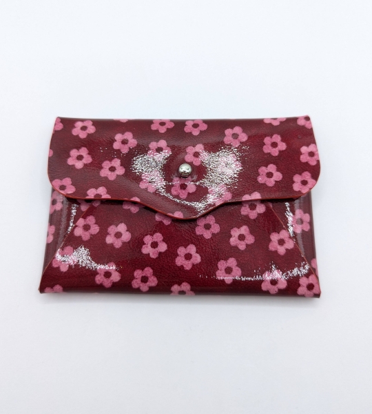 Porte-cartes Rouge à petites fleurs rose