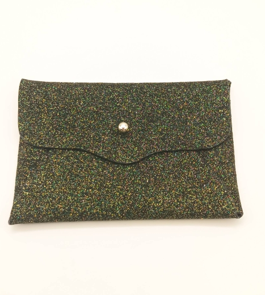 Porte-cartes Noir pailleté vert