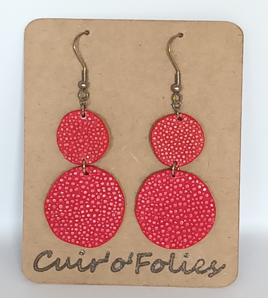 Boucles d’oreilles double rond en galuchat rouge