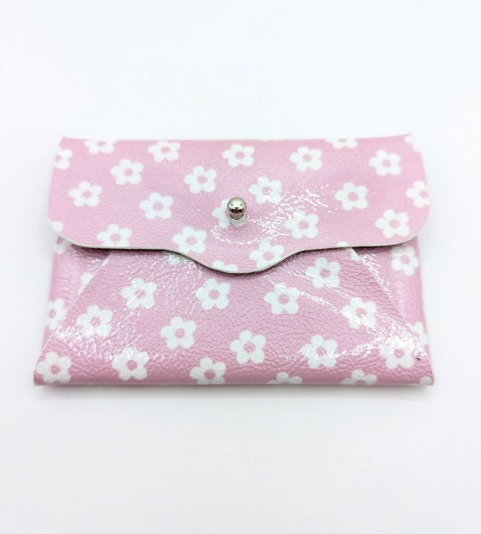 Porte-cartes Rose clair à petites fleurs blanches