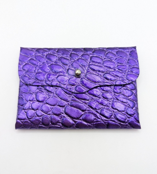 Porte-cartes Violet métallisé imitation crocodile