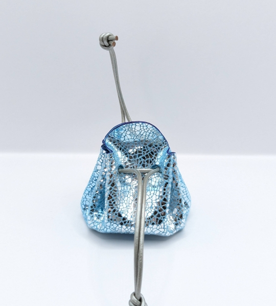 Petite bourse Bleu turquoise et argent Effet craquelé argent